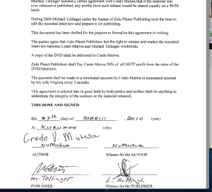 Page 2 Credo Mutwa & Zulu Planet/Michael Tellinger contract for DVD